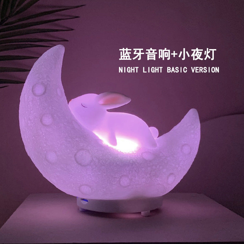 Altavoz Bluetooth con forma de luna y conejo con luces de colores
