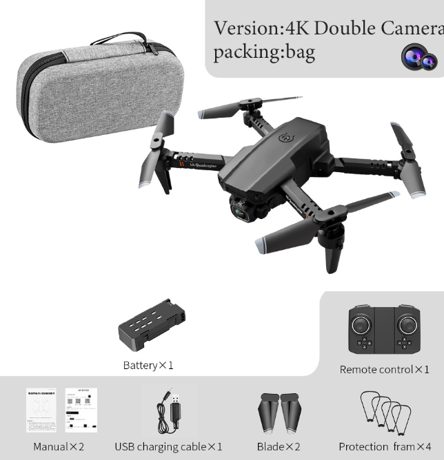 Mini dron con doble cámara para fotografía aérea (set)